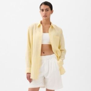 GAP Linen Lonsgsleeve Light Yellow Casual Shirt Size XL